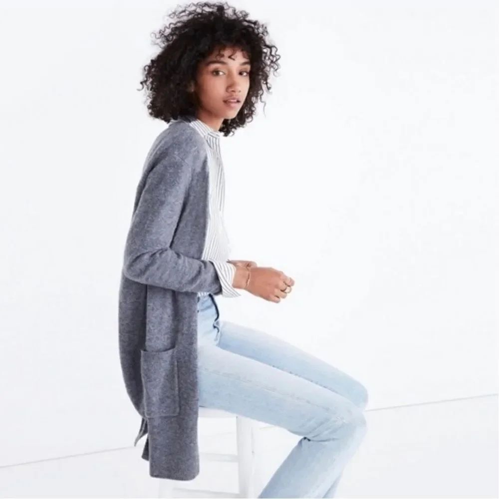 Madewell Grey Cotton Blend Pocket Cardigan Sweater